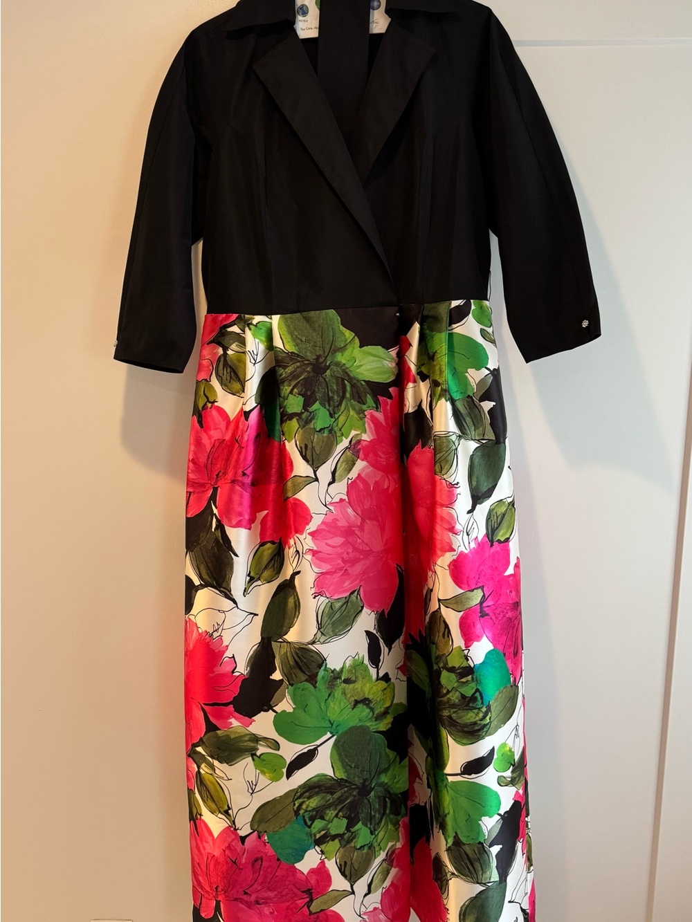 Teri Jon Black Bodice Floral Pink Green Full Skirt Girls' Dress